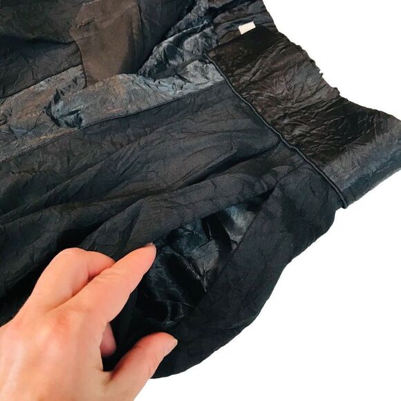 Ms MIN Pleated Palazzo Pants Size 4 Black Crinkled Cropped Wide Contrasting - Picture 5 of 15